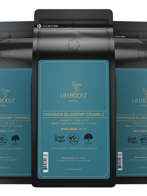 Lifeboost 3x Single Origin Specialty, Blueberry Cinnamon Crumble Coffee 12 oz Bag Same Day Delivery